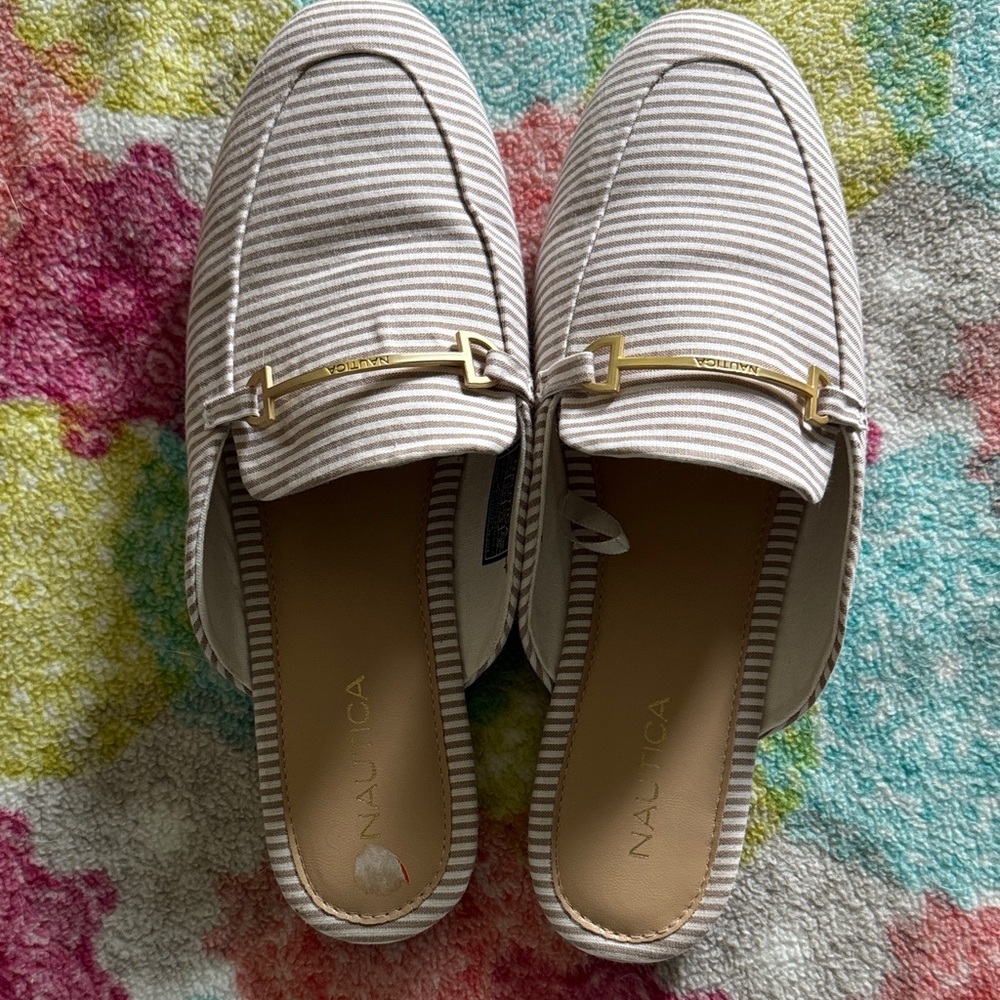 Nautica Women's Beige and White Striped Loafers
